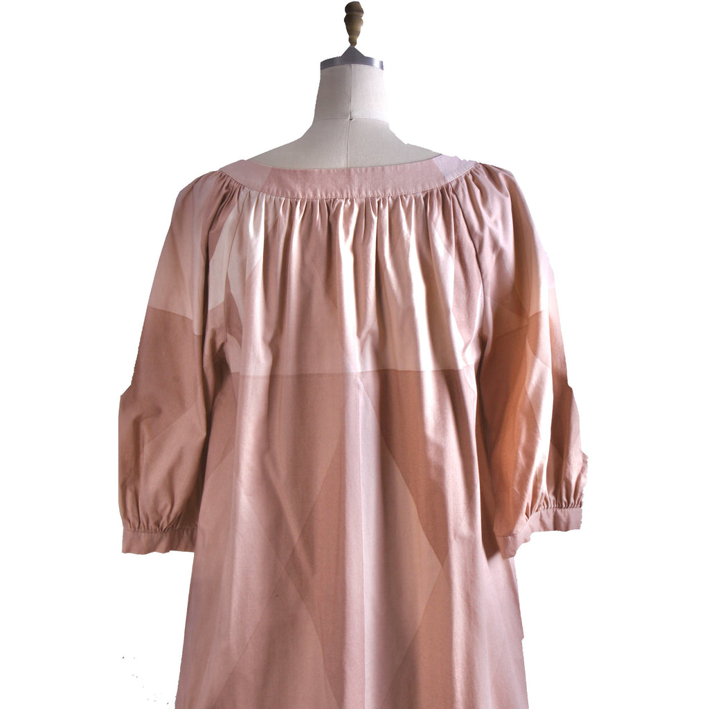 RARE VTG 1970s Marimekko Maxi Dress Flesh Pink Geometric Cotton Puff Sleeve S marimekko The Best Vintage Clothing