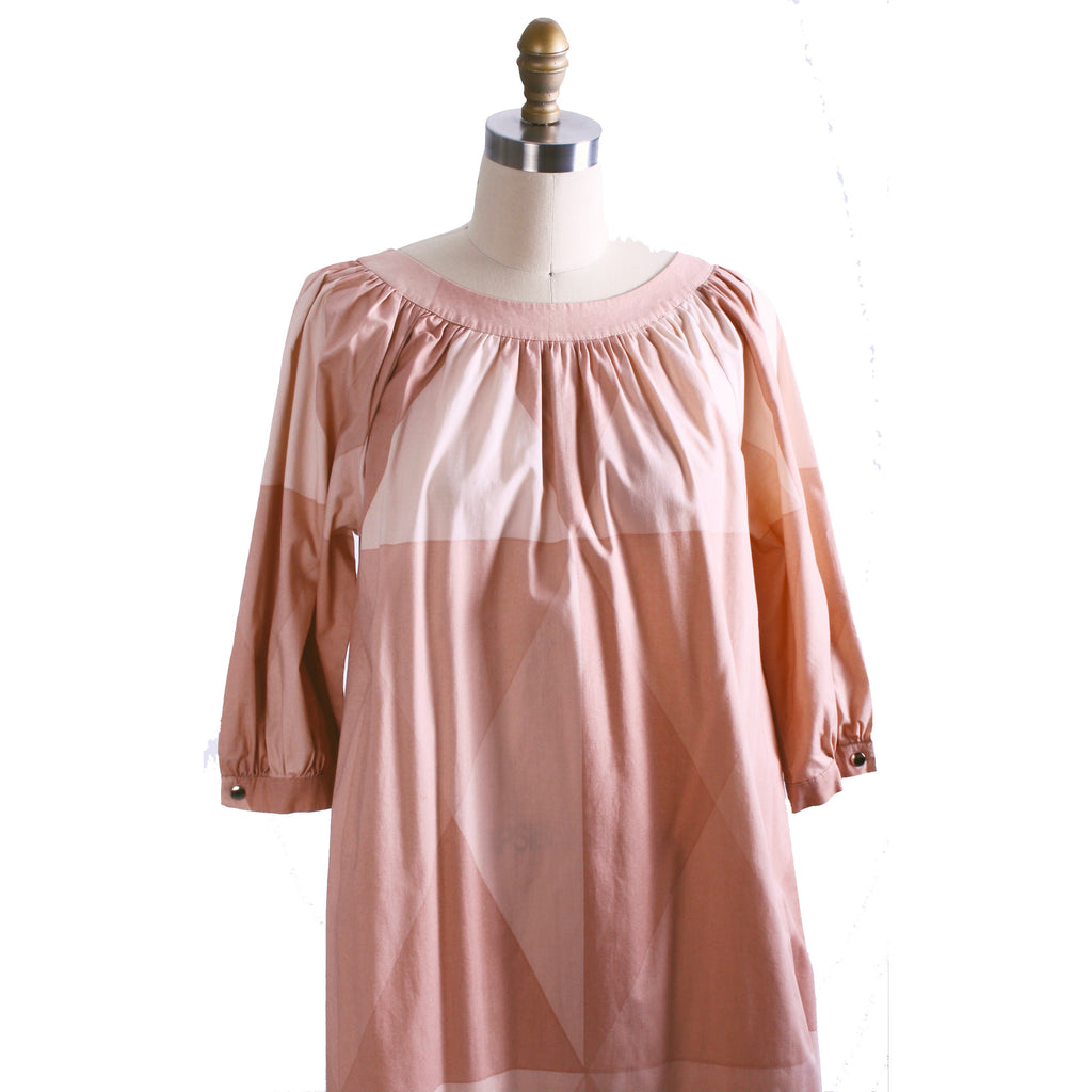 RARE VTG 1970s Marimekko Maxi Dress Flesh Pink Geometric Cotton Puff Sleeve S marimekko The Best Vintage Clothing