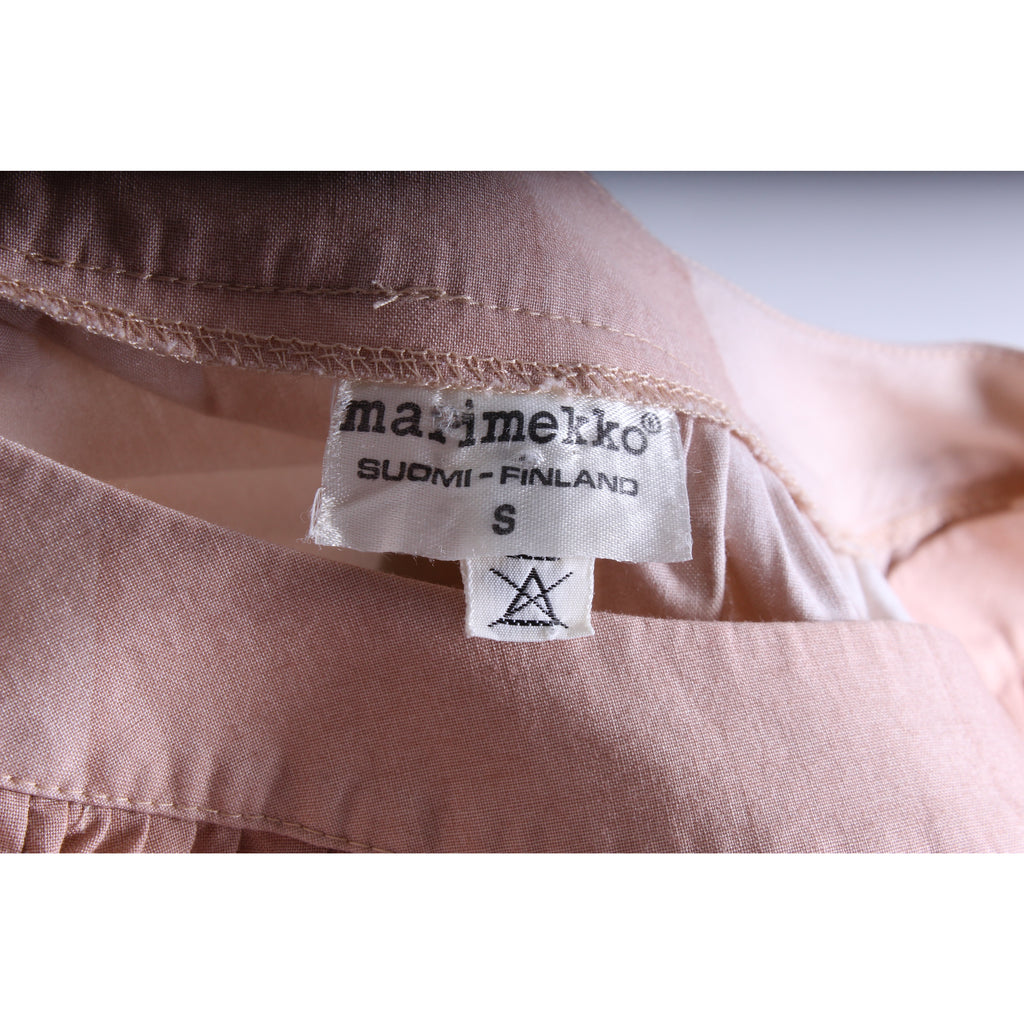 RARE VTG 1970s Marimekko Maxi Dress Flesh Pink Geometric Cotton Puff Sleeve S marimekko The Best Vintage Clothing