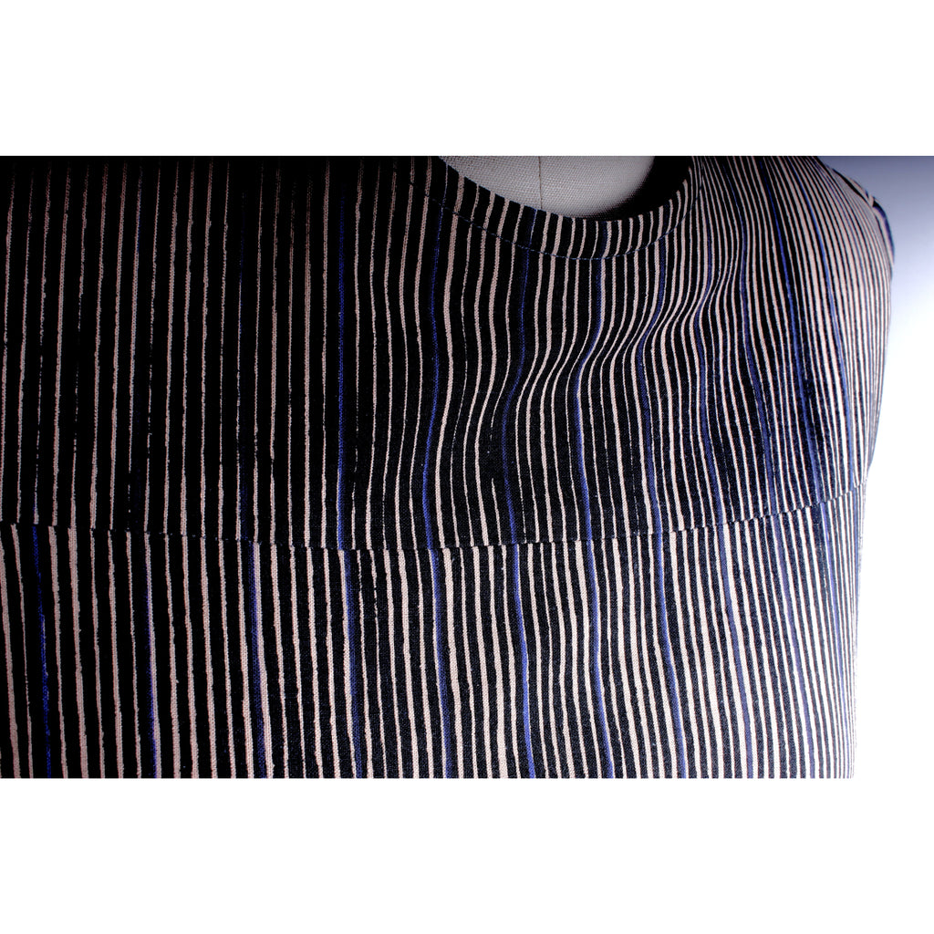 Vintage 1970s Vuokko Tent Dress Black Tan Blue Tan Vertical Stripes Iconic Cotton 38 M/L marimekko marimekko