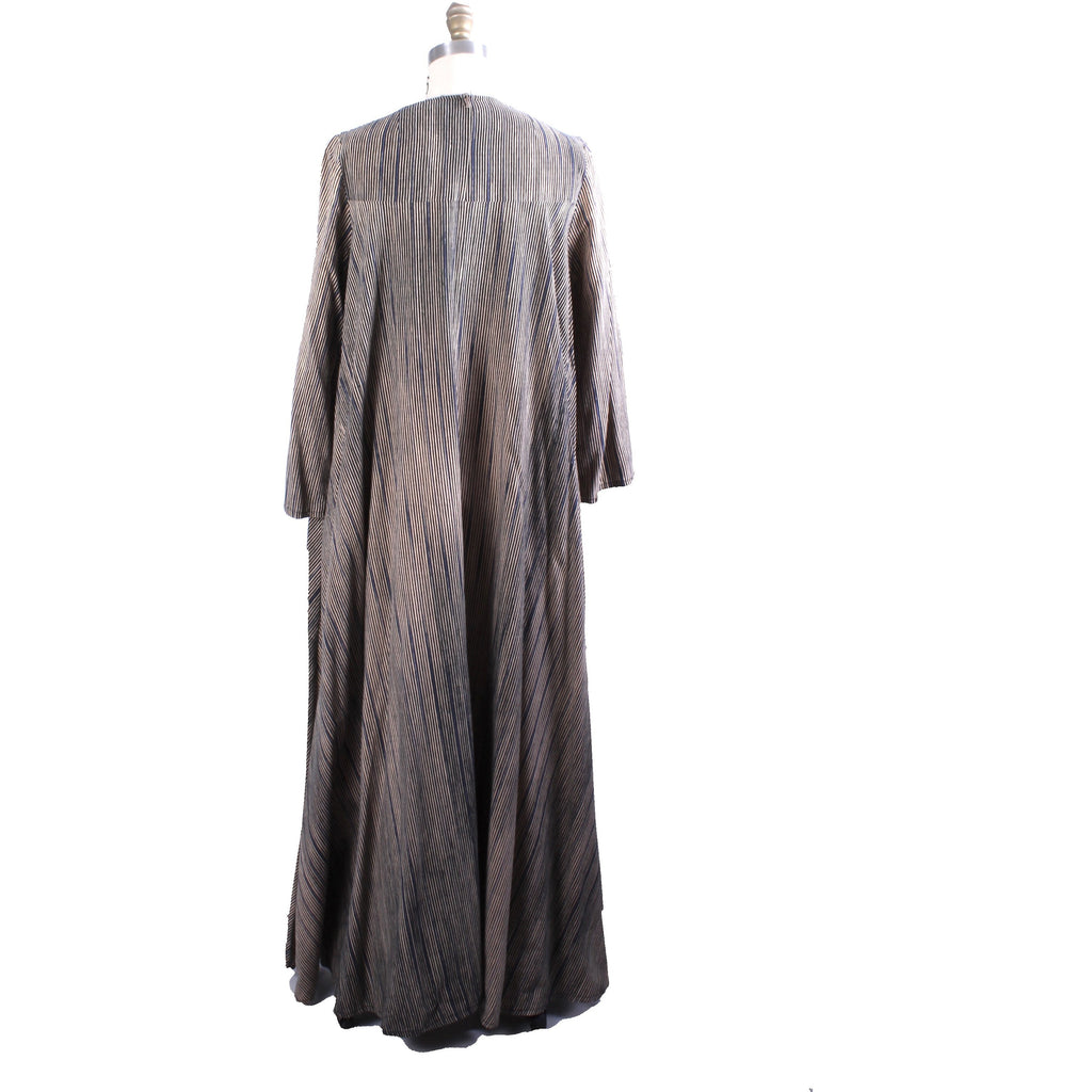 Vintage 1970s Vuokko Tent Dress Black Tan Blue Tan Vertical Stripes Iconic Cotton 38 M/L marimekko marimekko