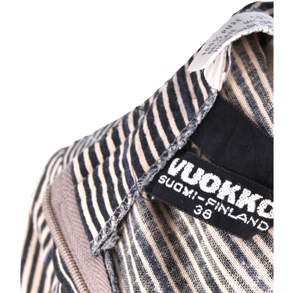 Vintage 1970s Vuokko Tent Dress Black Tan Blue Tan Vertical Stripes Iconic Cotton 38 M/L marimekko marimekko