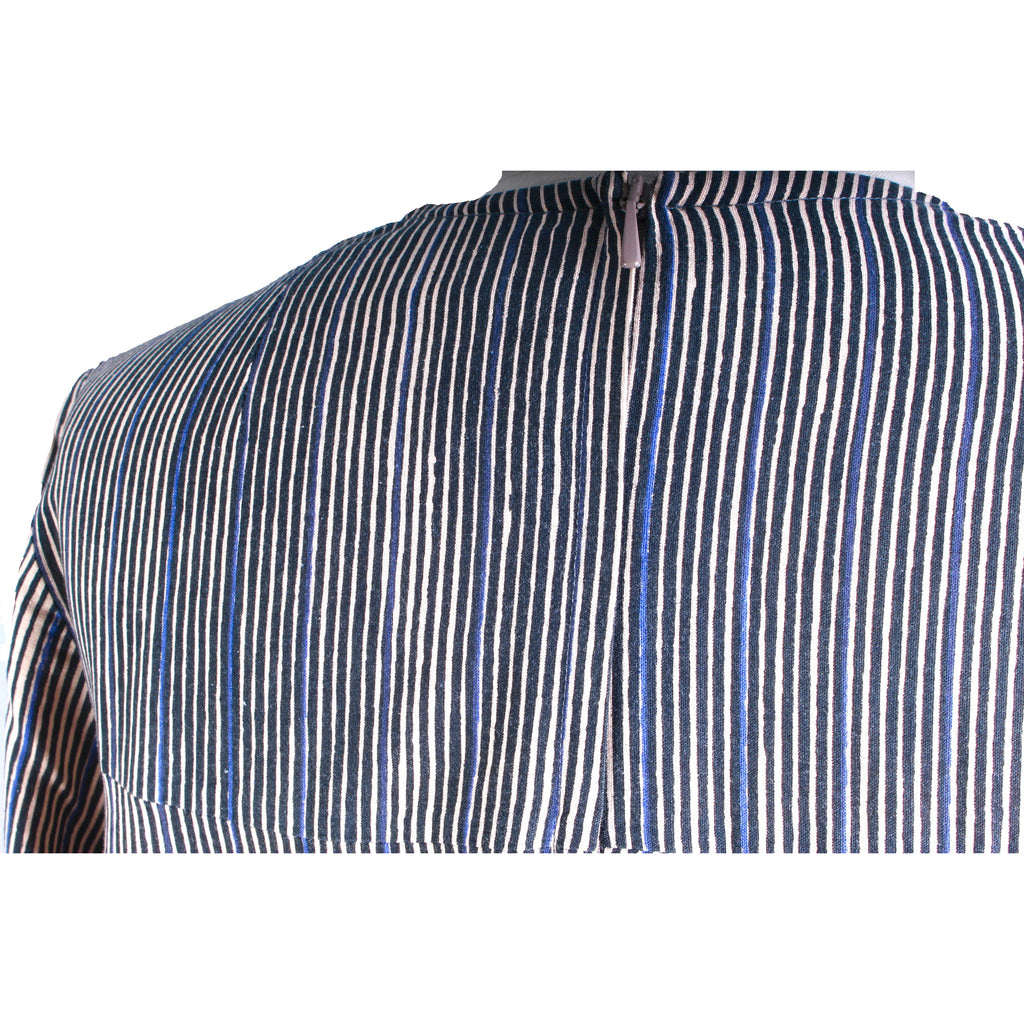 Vintage 1970s Vuokko Tent Dress Black Tan Blue Tan Vertical Stripes Iconic Cotton 38 M/L marimekko marimekko