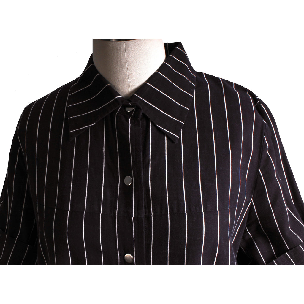 Vintage Vuokko Printed Cotton Shirt Dress 1970s Black & White Stripes 42/ M L marimekko The Best Vintage Clothing