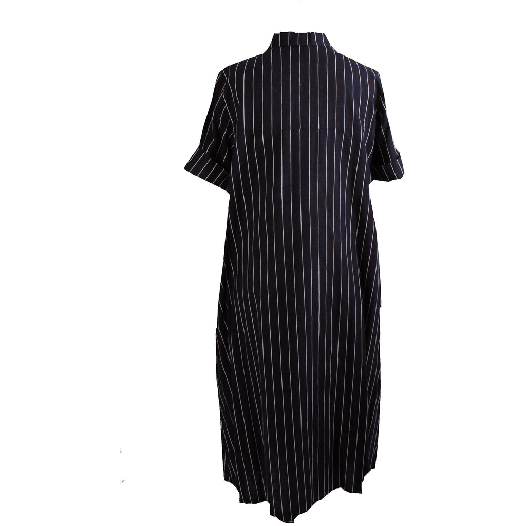 Vintage Vuokko Printed Cotton Shirt Dress 1970s Black & White Stripes 42/ M L marimekko The Best Vintage Clothing