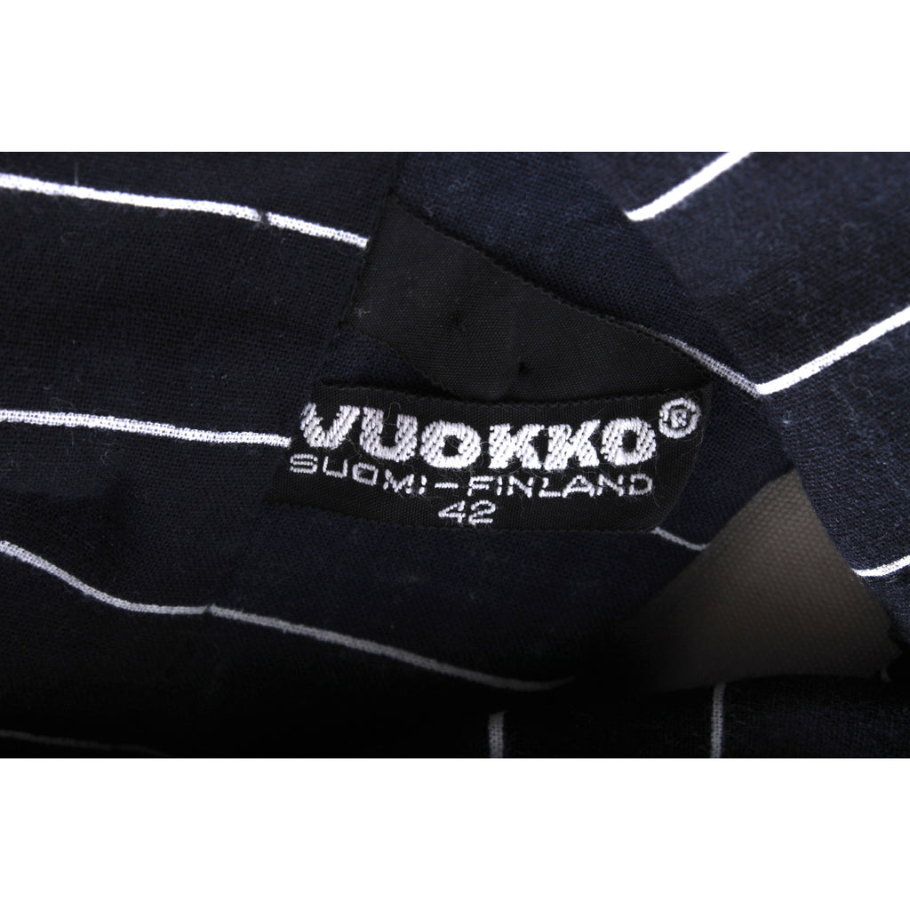 Vintage Vuokko Printed Cotton Shirt Dress 1970s Black & White Stripes 42/ M L marimekko The Best Vintage Clothing