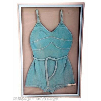 Antique Framed Ladies Wool Bathing / Swimsuit Aqua 20x32 1931 Aluminum Shadow Box Collectibles,Women's Zephyr