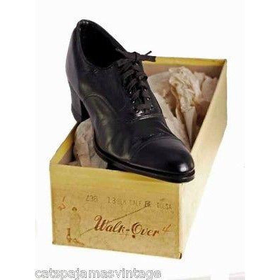 VINTAGE Oxfords Shoes Black Leather Cap Toe Walk Over 1920s NIB Size EU35 US5 Shoes,Women's,On Sale Walk Over