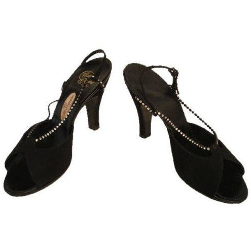 VTG Evening Heels Shoes Marquise Black Suede Peep-Toe Pumps Womens 7A 1950s Shoes The Best Vintage Clothing