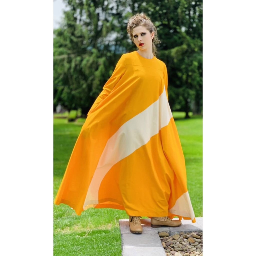 Vintage ”Metsä” Vuokko Nurmesniemi Womens Tent Dress 70s M EU42 Yellow White Stripe Cotton marimekko The Best Vintage Clothing