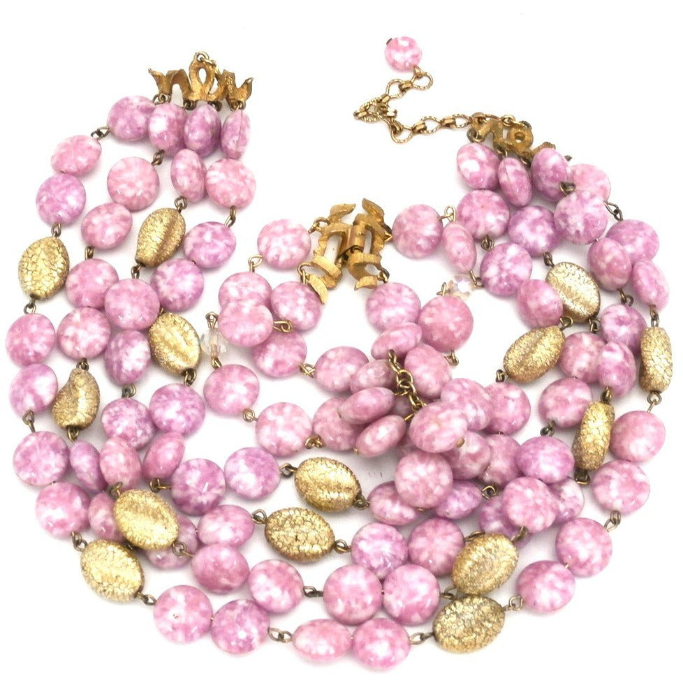 Vintage Kramer 4 Strand Demi Parure Cool Pink & Gold 1950s Lovely Jewelry,New Arrivals Kramer