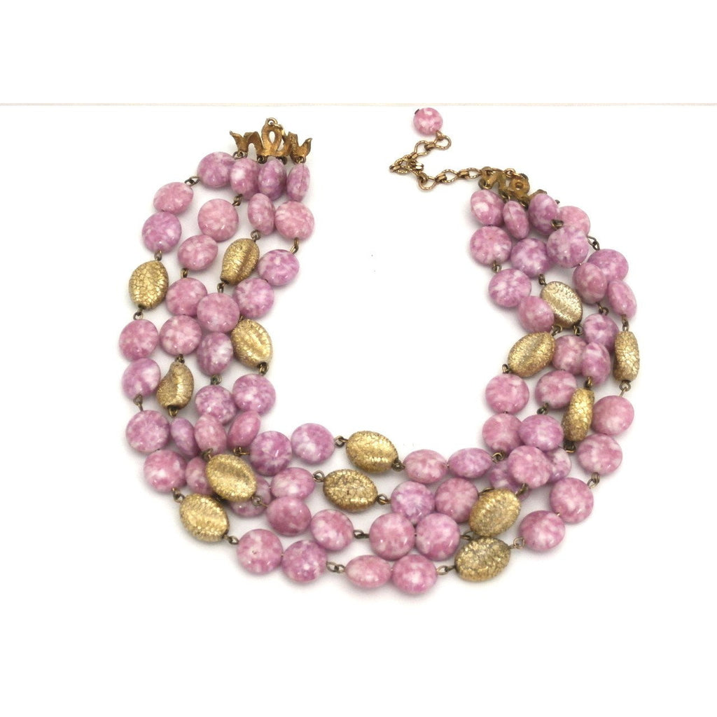 Vintage Kramer 4 Strand Demi Parure Cool Pink & Gold 1950s Lovely Jewelry,New Arrivals Kramer