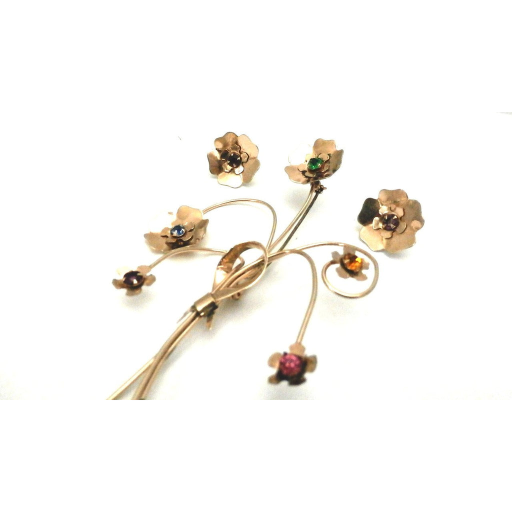 Vintage Brooch Sterling SIlver Colored Stones Set 1940s Large Jewelry,New Arrivals The Best Vintage Clothing