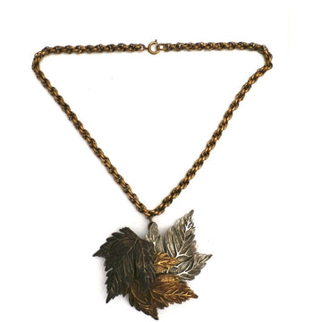 Vintage Castlecliff Tri-color Leaves Necklace RARE 1950s 3D Jewelry,New Arrivals The Best Vintage Clothing
