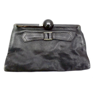 Vintage Black  Leather Clutch Purse w/ Huge Ball Clasp Art Deco 1920s - The Best Vintage Clothing
 - 1