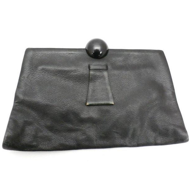 Vintage Black Leather Clutch Purse w/ Huge Ball Clasp Art Deco 1920s Handbags,New Arrivals The Best Vintage Clothing