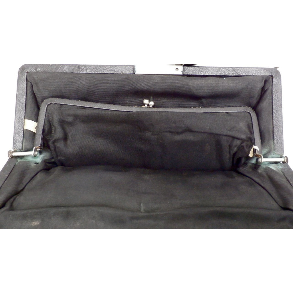 Vintage Black Leather Clutch Purse w/ Huge Ball Clasp Art Deco 1920s Handbags,New Arrivals The Best Vintage Clothing