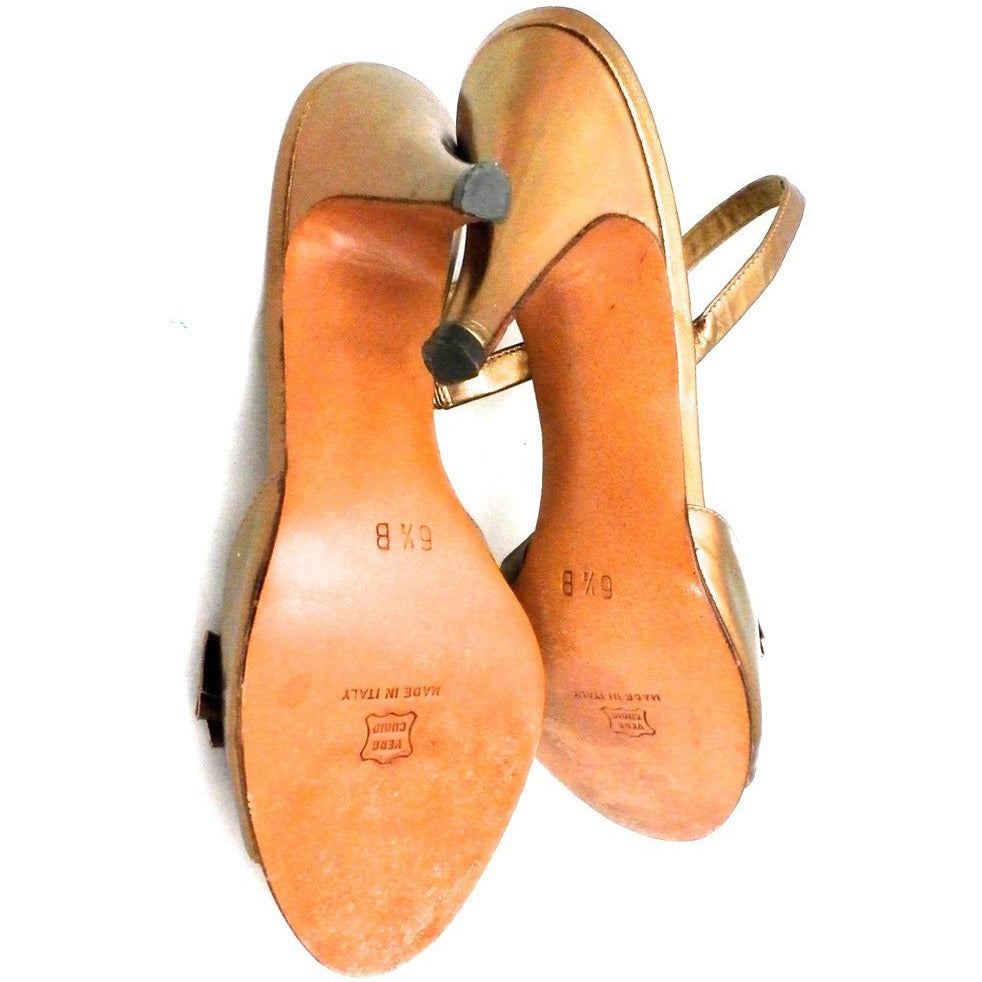 Vintage Womens Shoes Bronze Metallic Slingback Heel Sesto Meucci 6.5 Shoes The Best Vintage Clothing