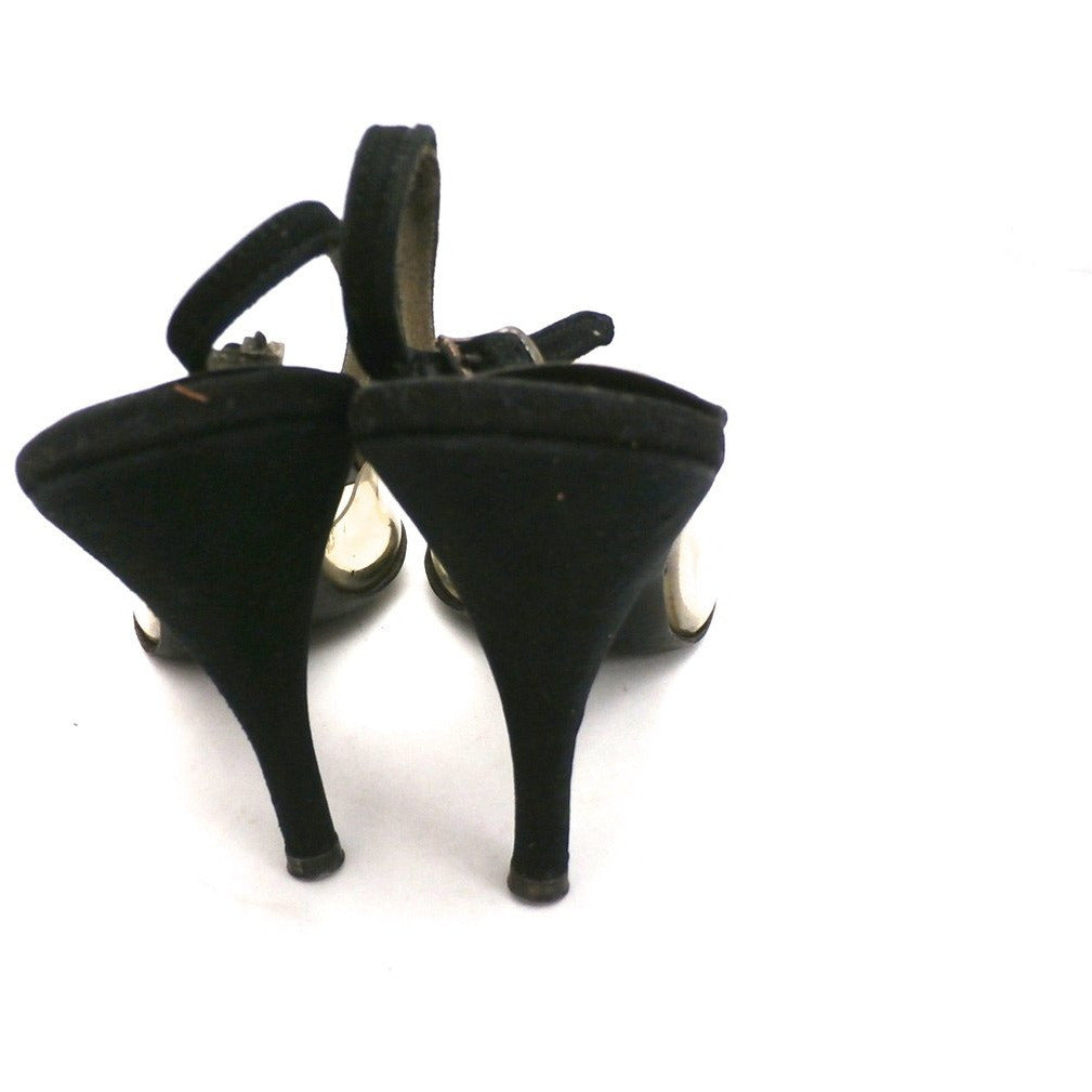 Vintage Shoes Heels Jacqueline Black Suede/Clear Vinyl Peep-Toe 1950S Shoes The Best Vintage Clothing