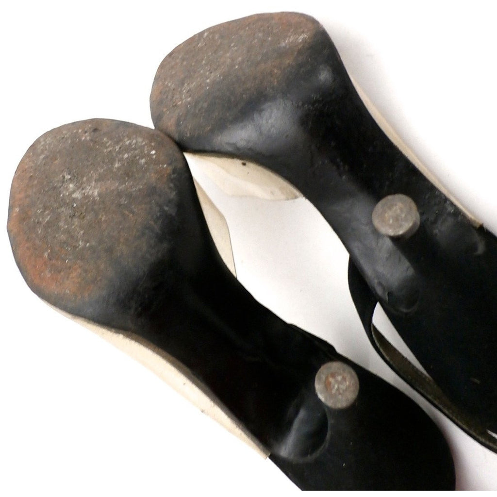 Vintage Shoes Heels Jacqueline Black Suede/Clear Vinyl Peep-Toe 1950S Shoes The Best Vintage Clothing