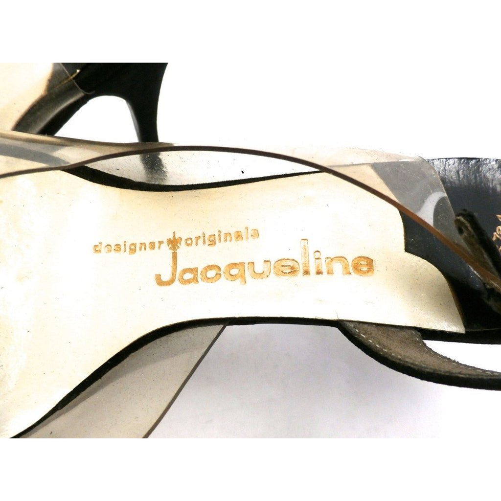 Vintage Shoes Heels Jacqueline Black Suede/Clear Vinyl Peep-Toe 1950S Shoes The Best Vintage Clothing