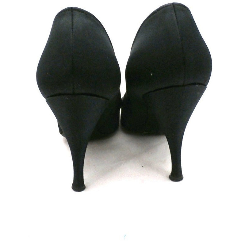 Vintage Ladies Shoes Black Silk Satin Evening Pumps Stiletto Heels -1950S 7.5 Shoes The Best Vintage Clothing