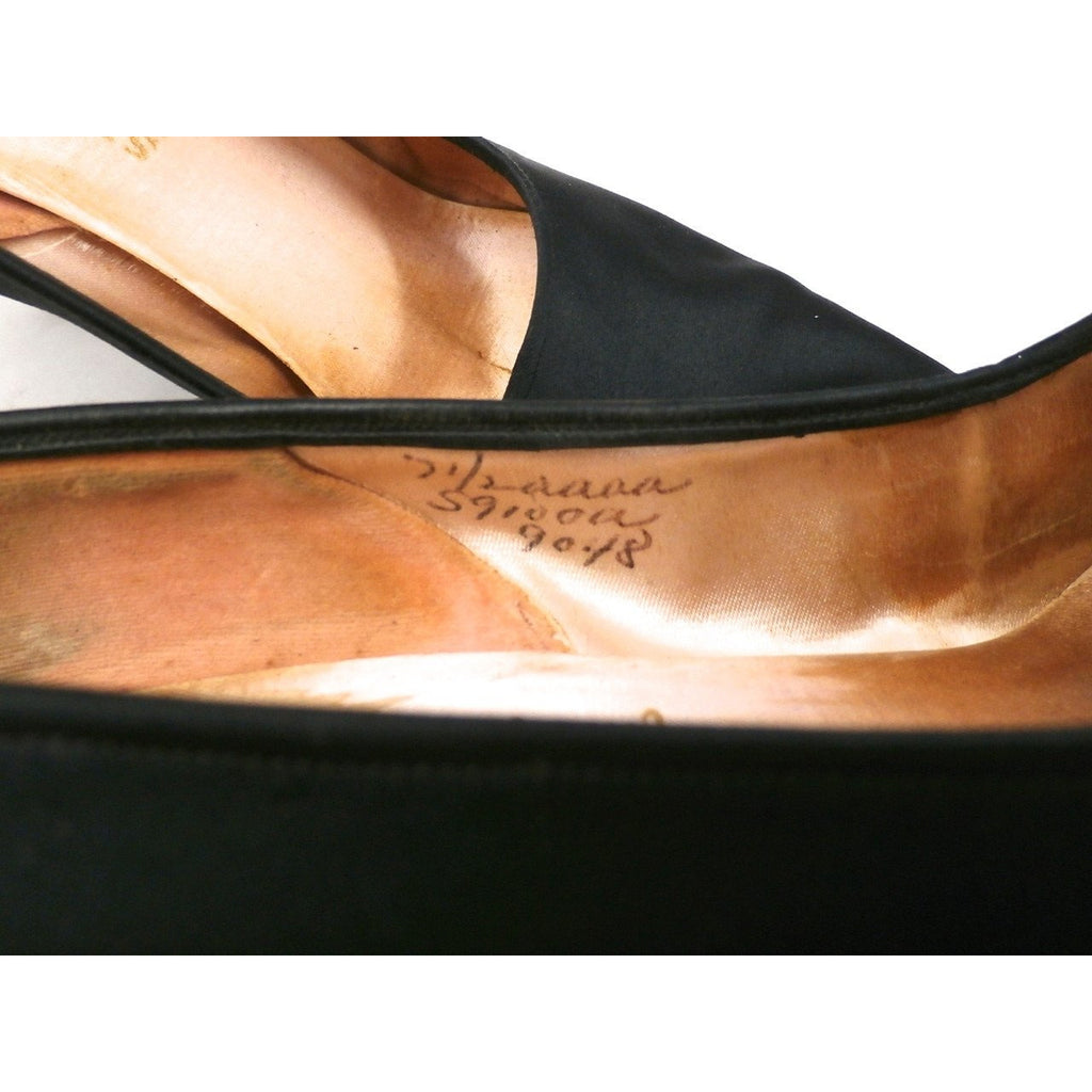 Vintage Ladies Shoes Black Silk Satin Evening Pumps Stiletto Heels -1950S 7.5 Shoes The Best Vintage Clothing