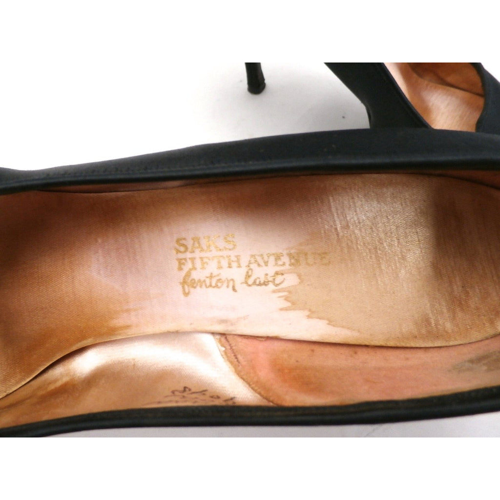 Vintage Ladies Shoes Black Silk Satin Evening Pumps Stiletto Heels -1950S 7.5 Shoes The Best Vintage Clothing