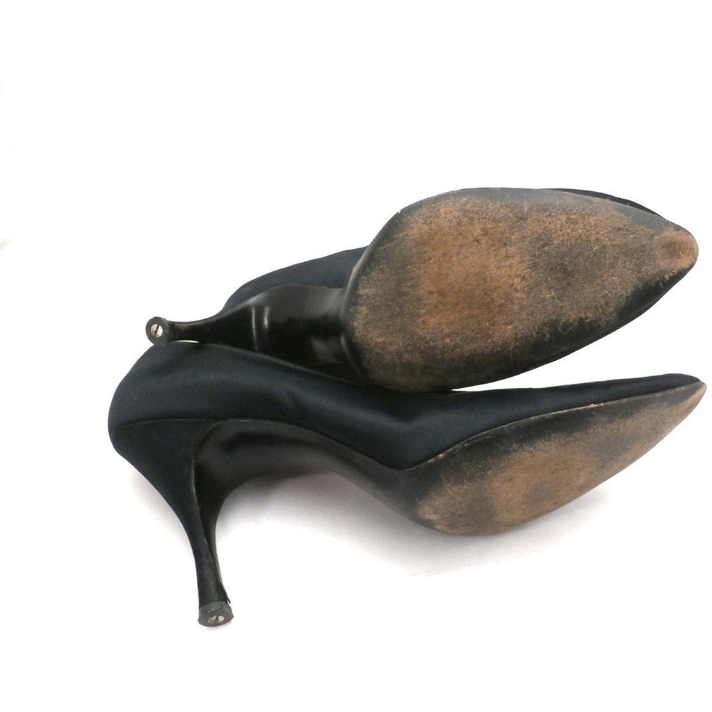 Vintage Ladies Shoes Black Silk Satin Evening Pumps Stiletto Heels -1950S 7.5 Shoes The Best Vintage Clothing