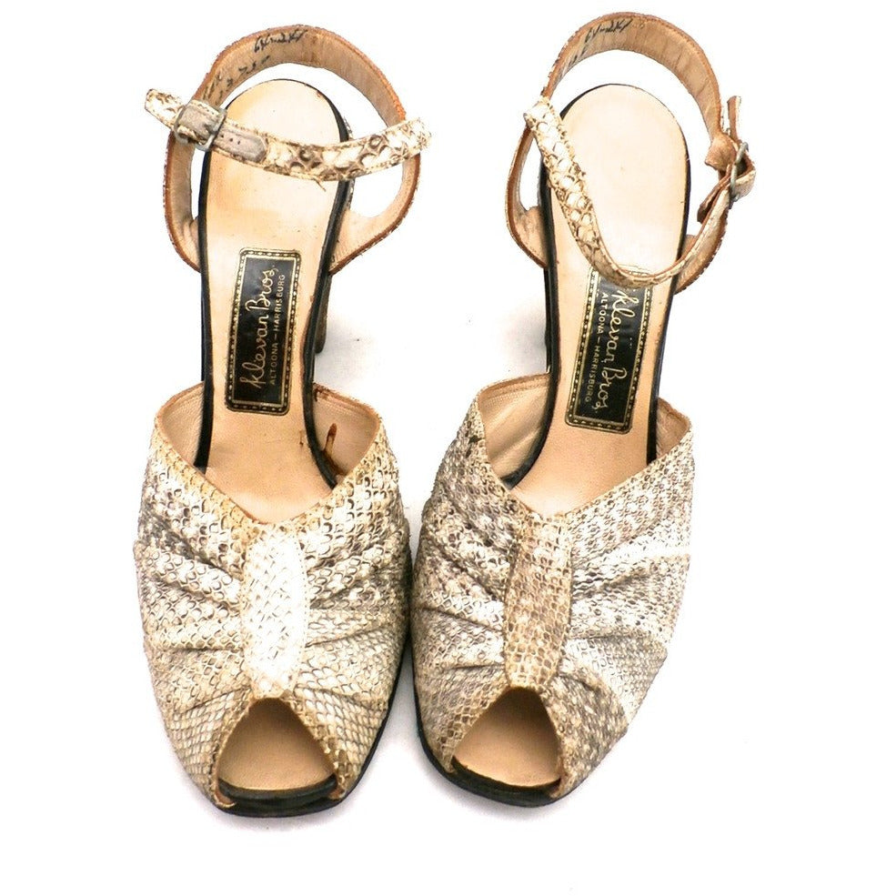 VTG Shoes High-Heel Peep Toe Sandals Klevan Bros Lizard Size Womens 6 M 1940S - The Best Vintage Clothing
 - 1