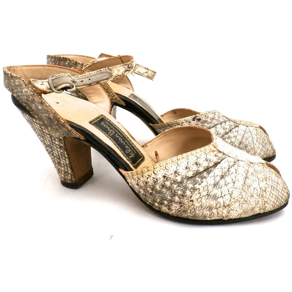 VTG Shoes High-Heel Peep Toe Sandals Klevan Bros Lizard Size Womens 6 M 1940S Shoes The Best Vintage Clothing