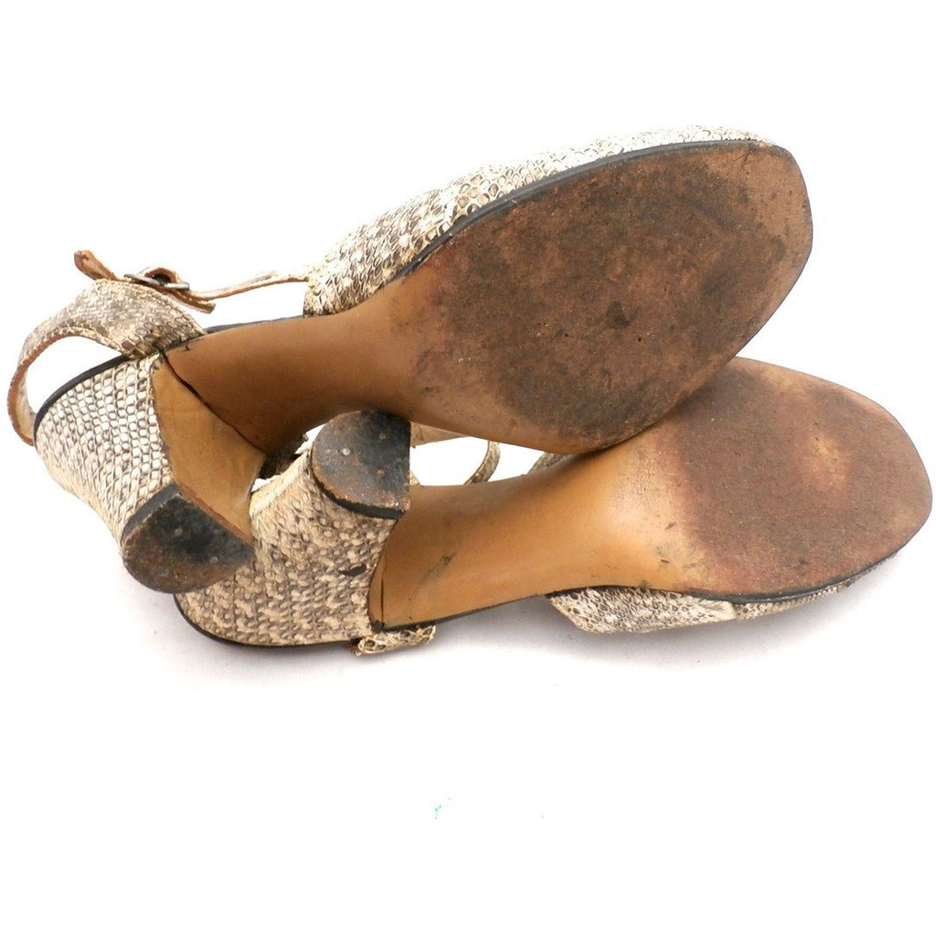 VTG Shoes High-Heel Peep Toe Sandals Klevan Bros Lizard Size Womens 6 M 1940S Shoes The Best Vintage Clothing