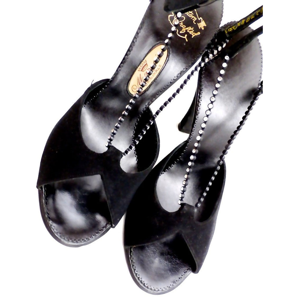 VTG Evening Heels Shoes Marquise Black Suede Peep-Toe Pumps Womens 7A 1950s Shoes The Best Vintage Clothing