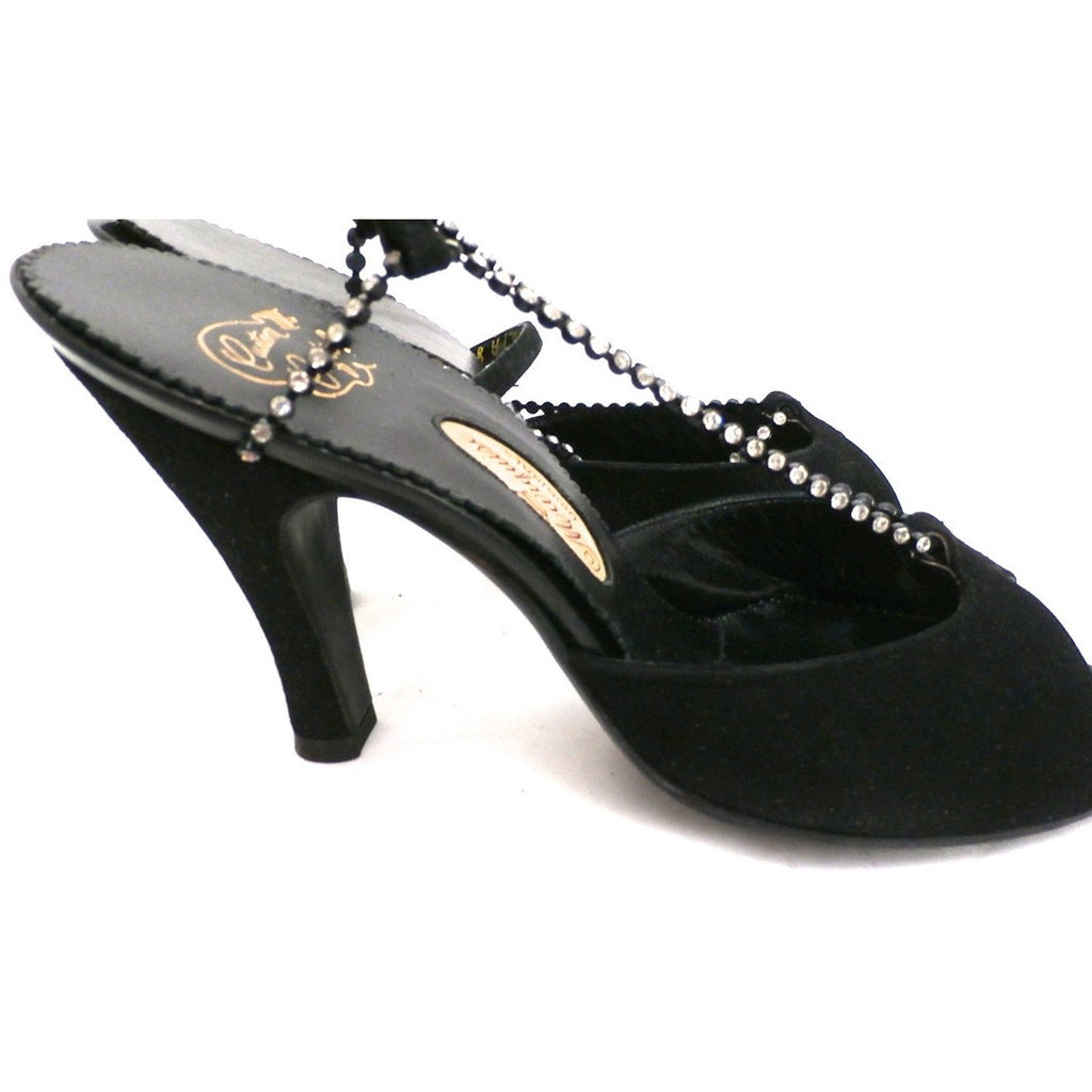 VTG Evening Heels Shoes Marquise Black Suede Peep-Toe Pumps Womens 7A 1950s Shoes The Best Vintage Clothing