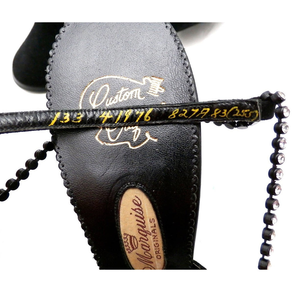 VTG Evening Heels Shoes Marquise Black Suede Peep-Toe Pumps Womens 7A 1950s Shoes The Best Vintage Clothing