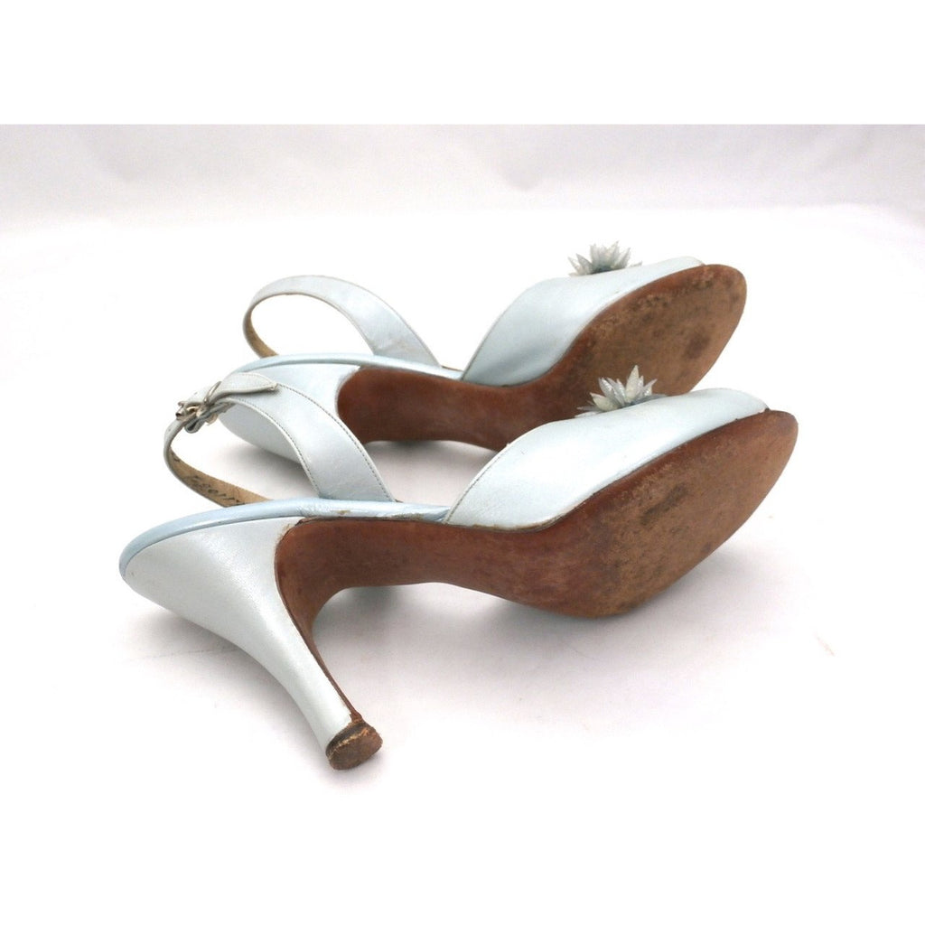 VTG Shoes Heels Baby Blue Dominic Romano Sling-Back Shoes 1950S Womens Sz 7M Shoes The Best Vintage Clothing