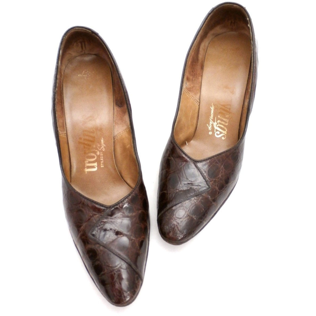 VTG 1950s Shoes  Alligator Pumps Heels Troylings Brown Womens Size 6 M 1960S - The Best Vintage Clothing
 - 1