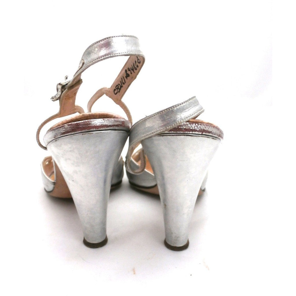 Vintage 1950s Womens Delman Shoes SIlver Leather Evening Sandals 7 N New Arrivals,Shoes Delman