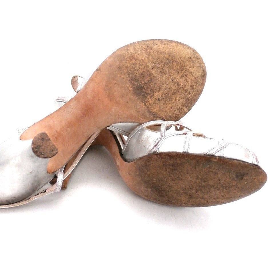 Vintage 1950s Womens Delman Shoes SIlver Leather Evening Sandals 7 N New Arrivals,Shoes Delman