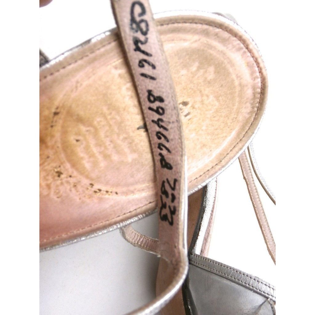Vintage 1950s Womens Delman Shoes SIlver Leather Evening Sandals 7 N New Arrivals,Shoes Delman