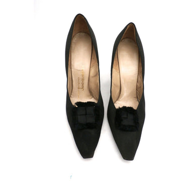 Vintage Black Peau De Soie SIlk  Pumps 3.5 " Stiletto Heels 1950S Womens Sz 7 - The Best Vintage Clothing
 - 1