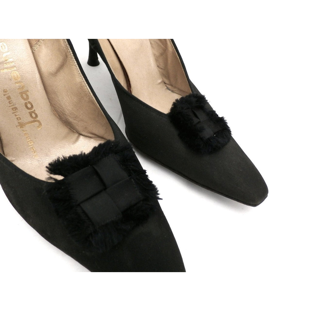 Vintage Black Peau De Soie SIlk Pumps 3.5 " Stiletto Heels 1950S Womens Sz 7 Shoes The Best Vintage Clothing