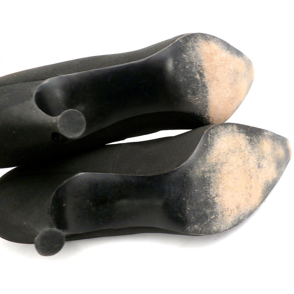 Vintage Black Peau De Soie SIlk Pumps 3.5 " Stiletto Heels 1950S Womens Sz 7 Shoes The Best Vintage Clothing