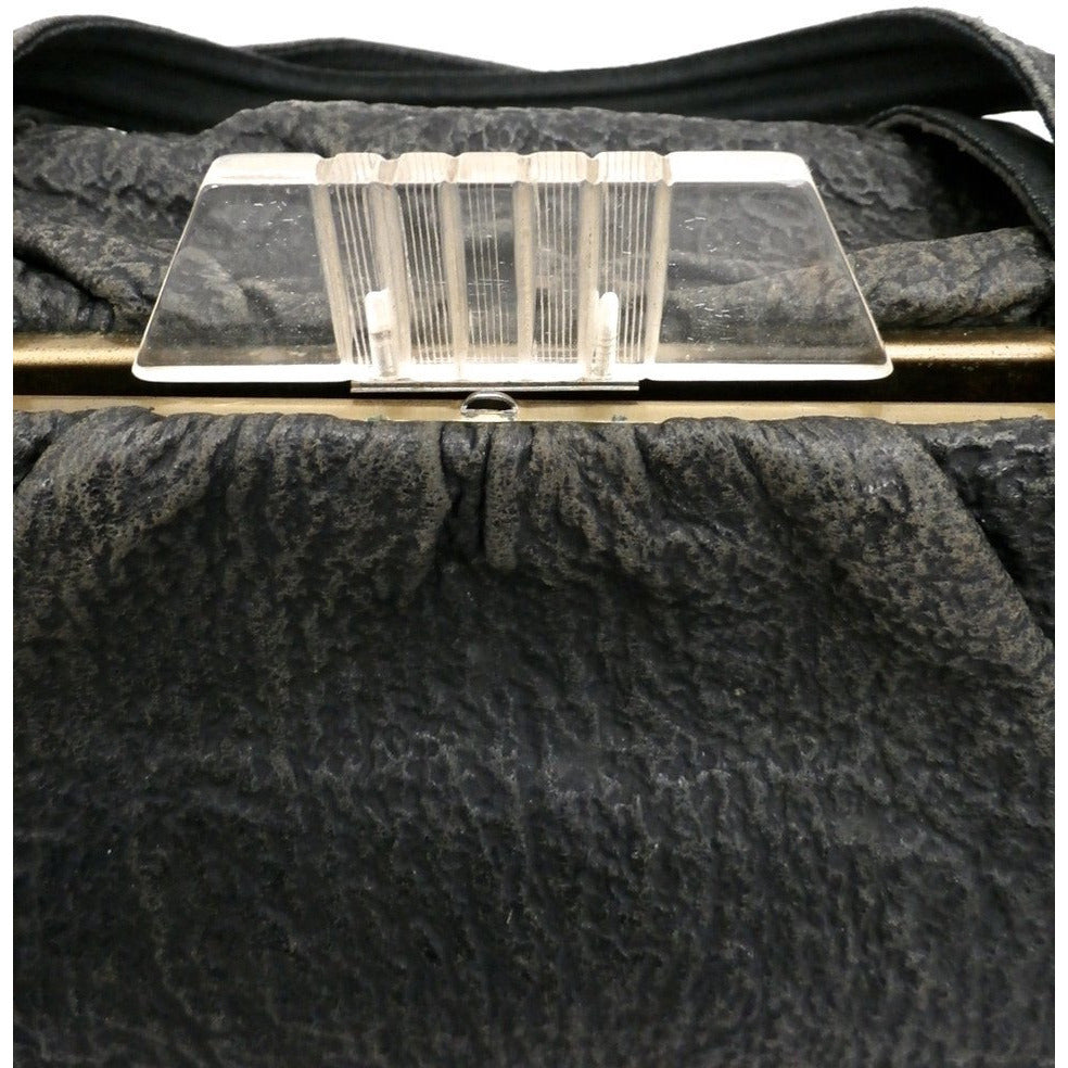 Vintage Black Exotic Leather Purse Bag Lucite Clasp 1930s Roomy Handbags The Best Vintage Clothing