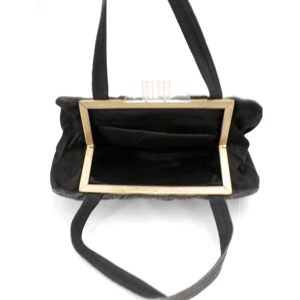 Vintage Black Exotic Leather Purse Bag Lucite Clasp 1930s Roomy Handbags The Best Vintage Clothing