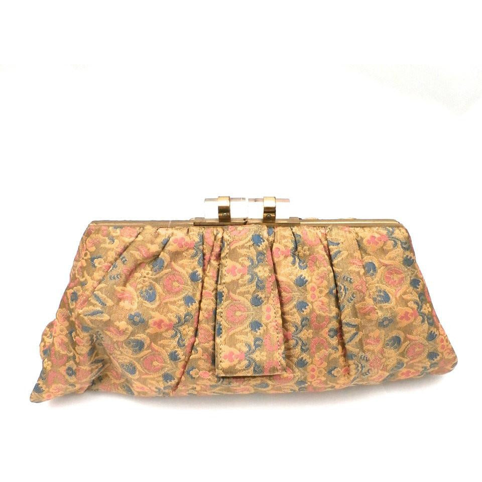 Vintage Evening Bag Metallic Silk Damask Clutch Purse 1930s Lucite Clasp Handbags,New Arrivals vendor-unknown