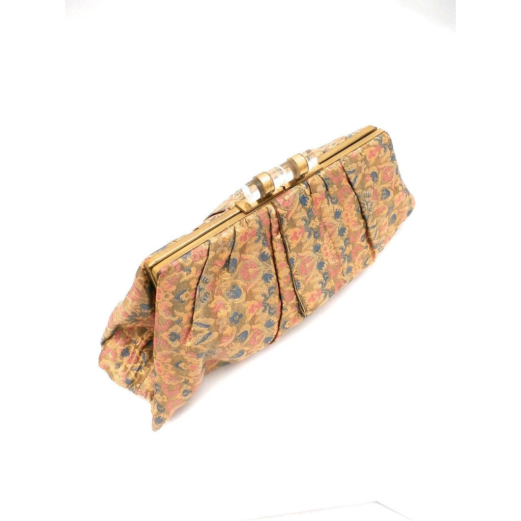 Vintage Evening Bag Metallic Silk Damask Clutch Purse 1930s Lucite Clasp Handbags,New Arrivals vendor-unknown