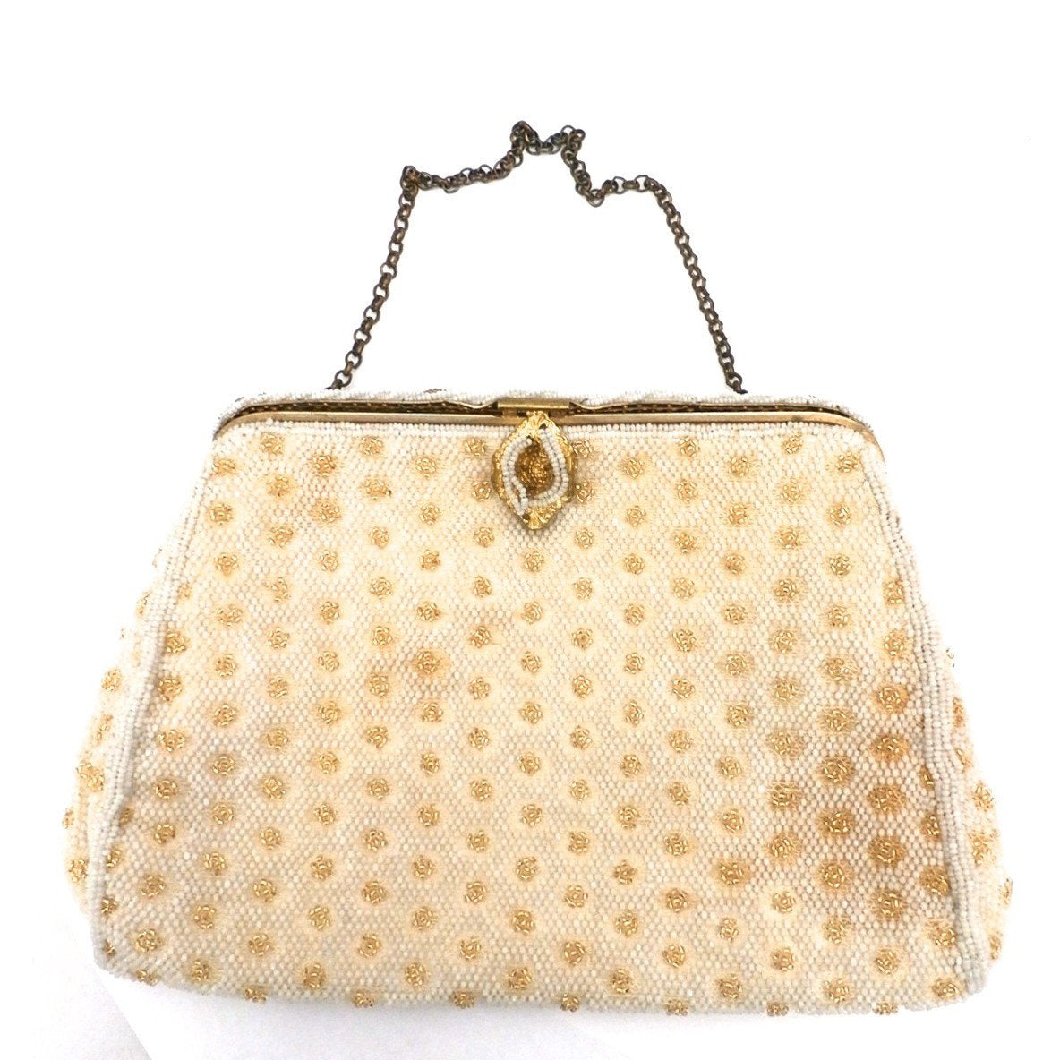 Vintage 1930 Beaded Purse Made In France Label White Seed Beads Clutch Bag