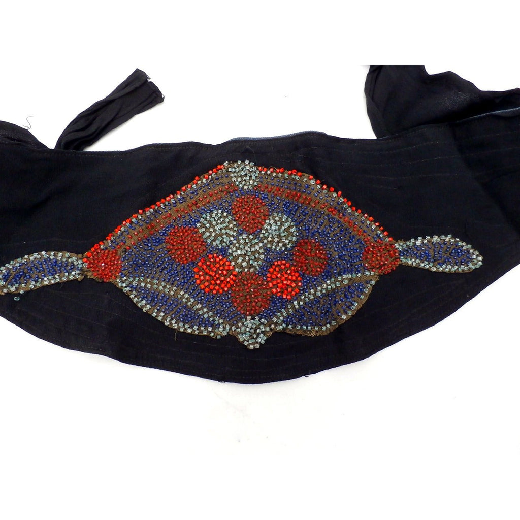 Vintage Art Deco Beaded Belt Red Aqua Blue Green On Black 1920s Accessories,Women's The Best Vintage Clothing