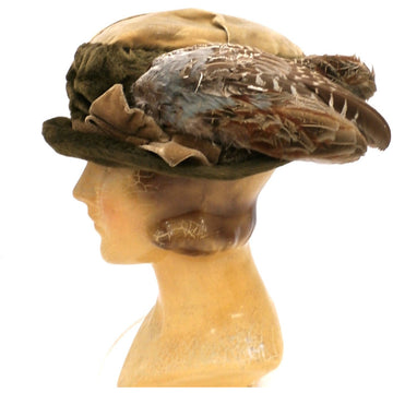 Antique Hat Edwardian Ladies Toque  Mohair Birdwings Feathers Floral Applique Large - The Best Vintage Clothing
 - 1